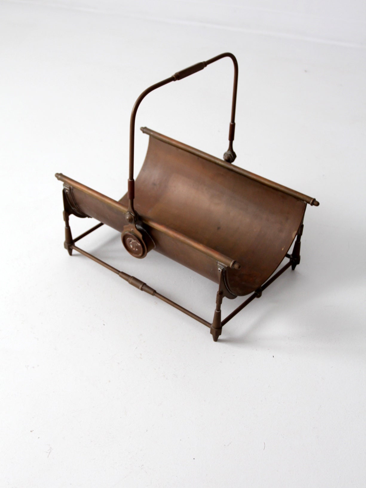antique copper fireplace log holder
