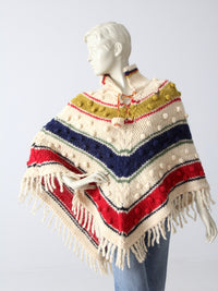 vintage 70s pom knit poncho