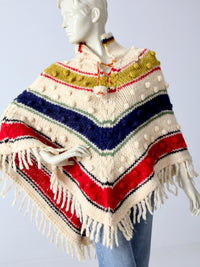 vintage 70s pom knit poncho