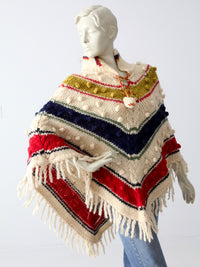 vintage 70s pom knit poncho