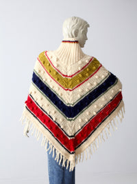 vintage 70s pom knit poncho