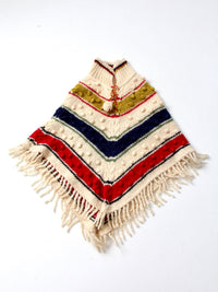 vintage 70s pom knit poncho