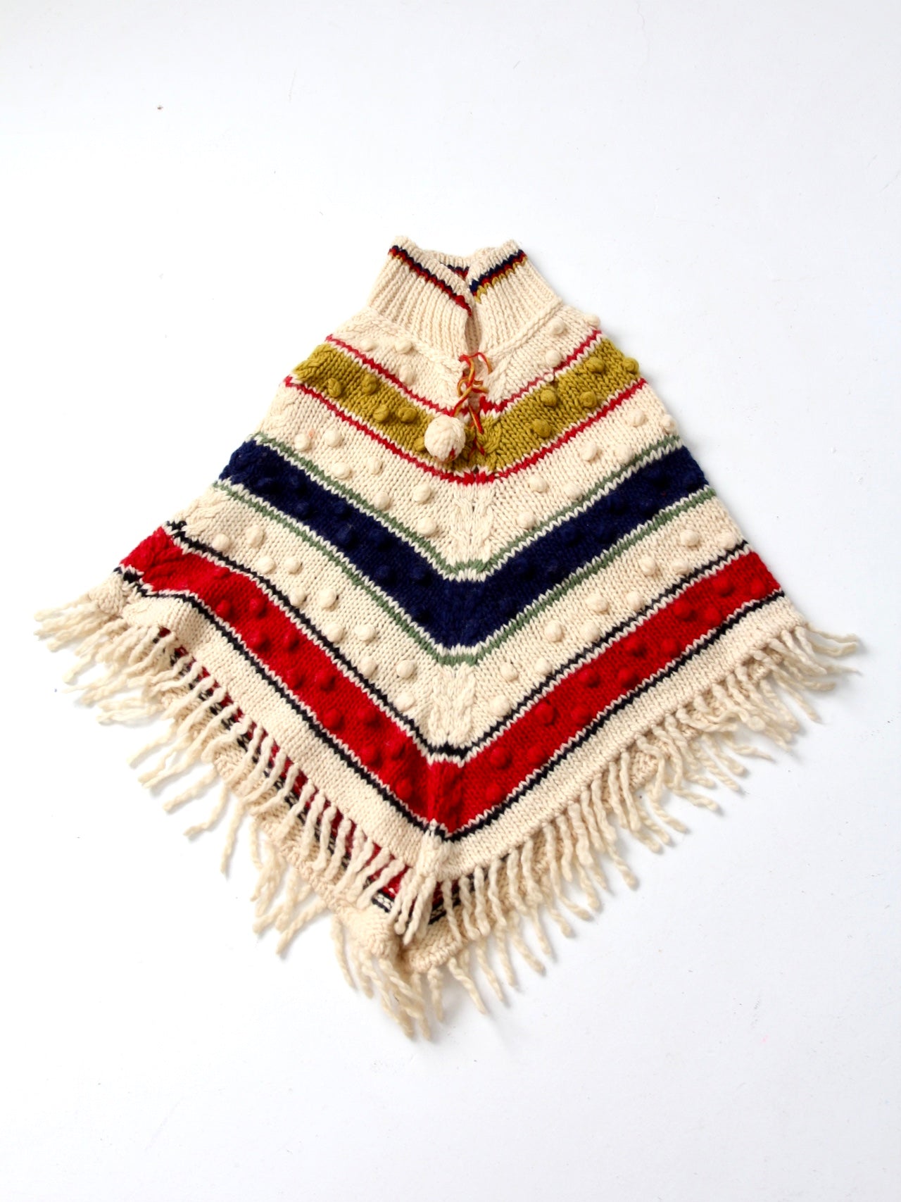 vintage 70s pom knit poncho