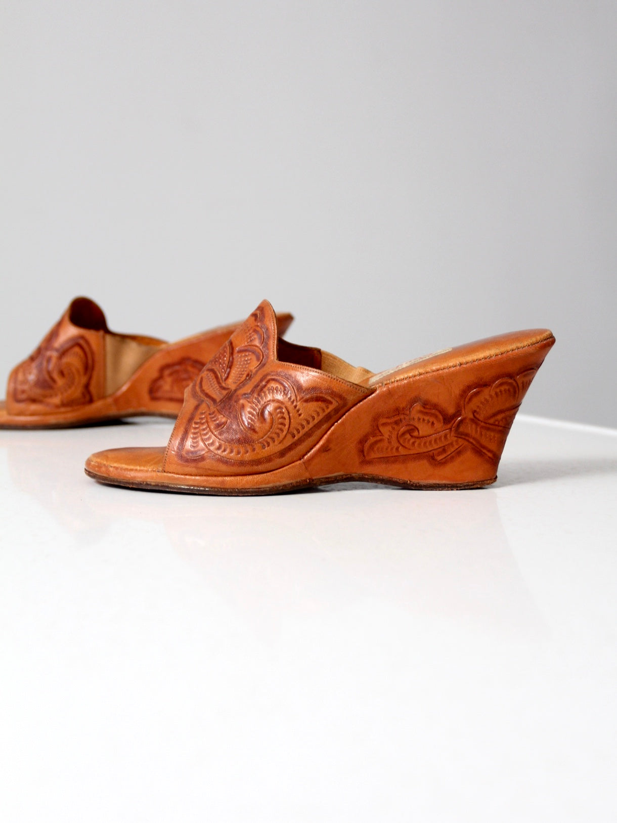 Leather tooled wedges on sale