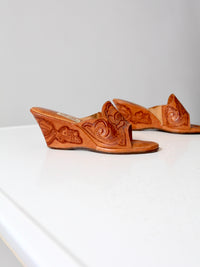 vintage 50s tooled leather wedges