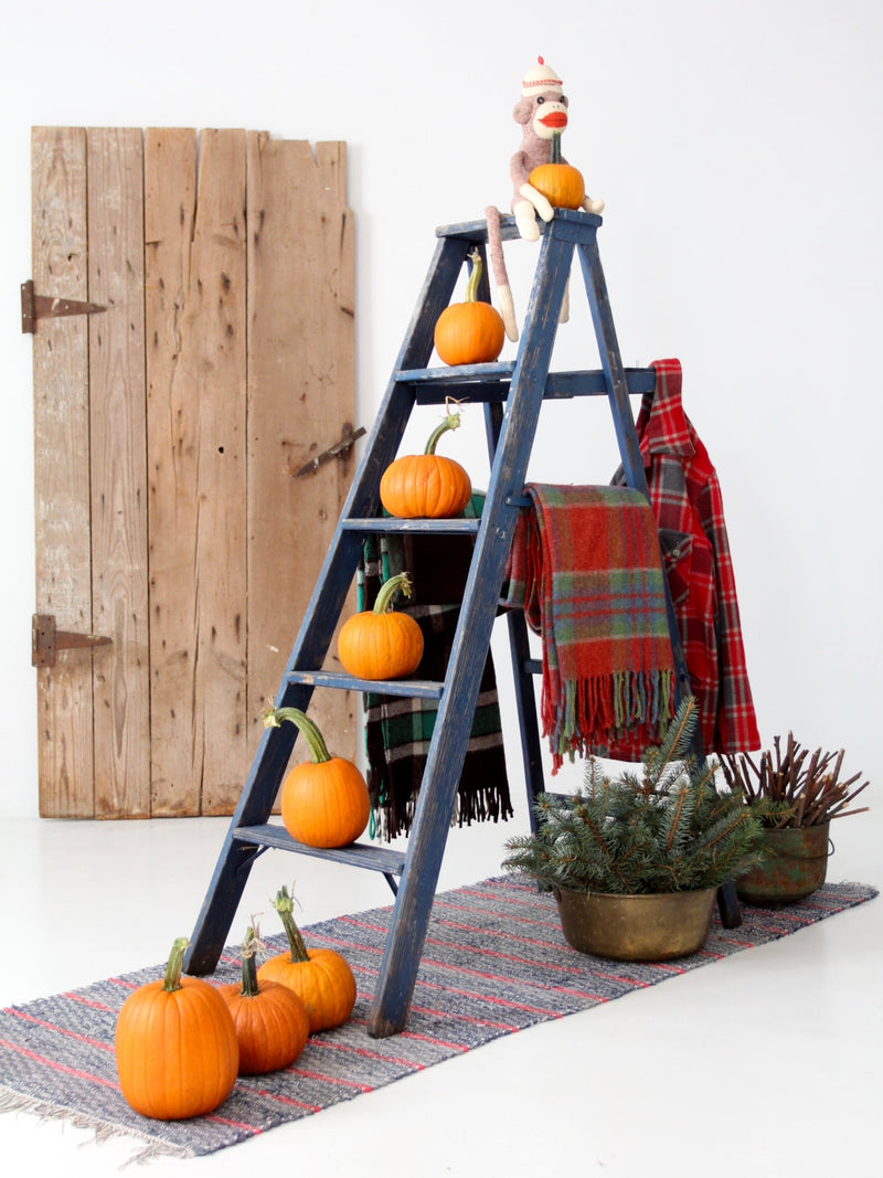 vintage blue wooden ladder