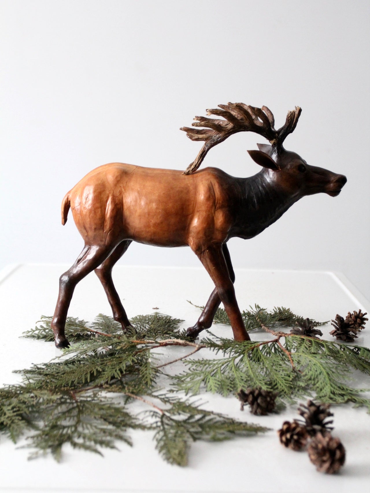 vintage leather reindeer sculpture
