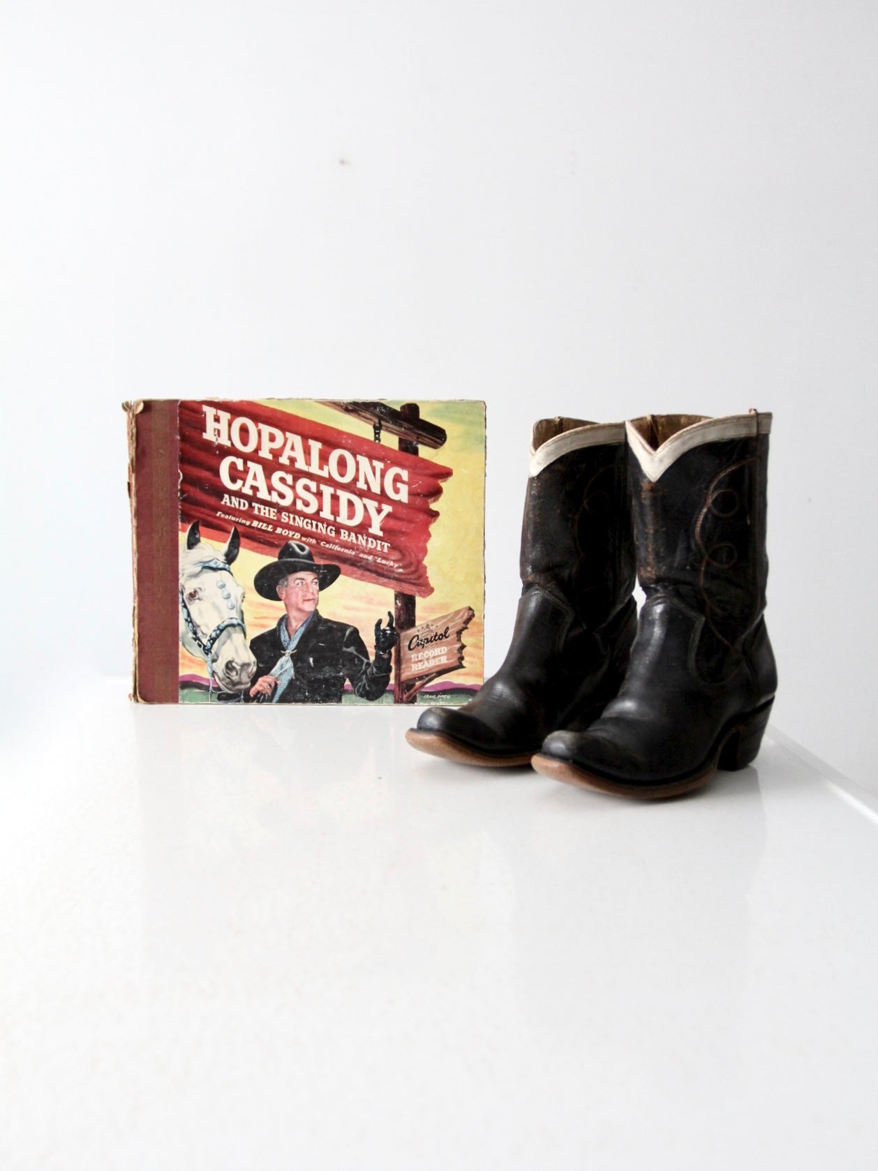 1950s Hoplalong Cassidy boots and record book