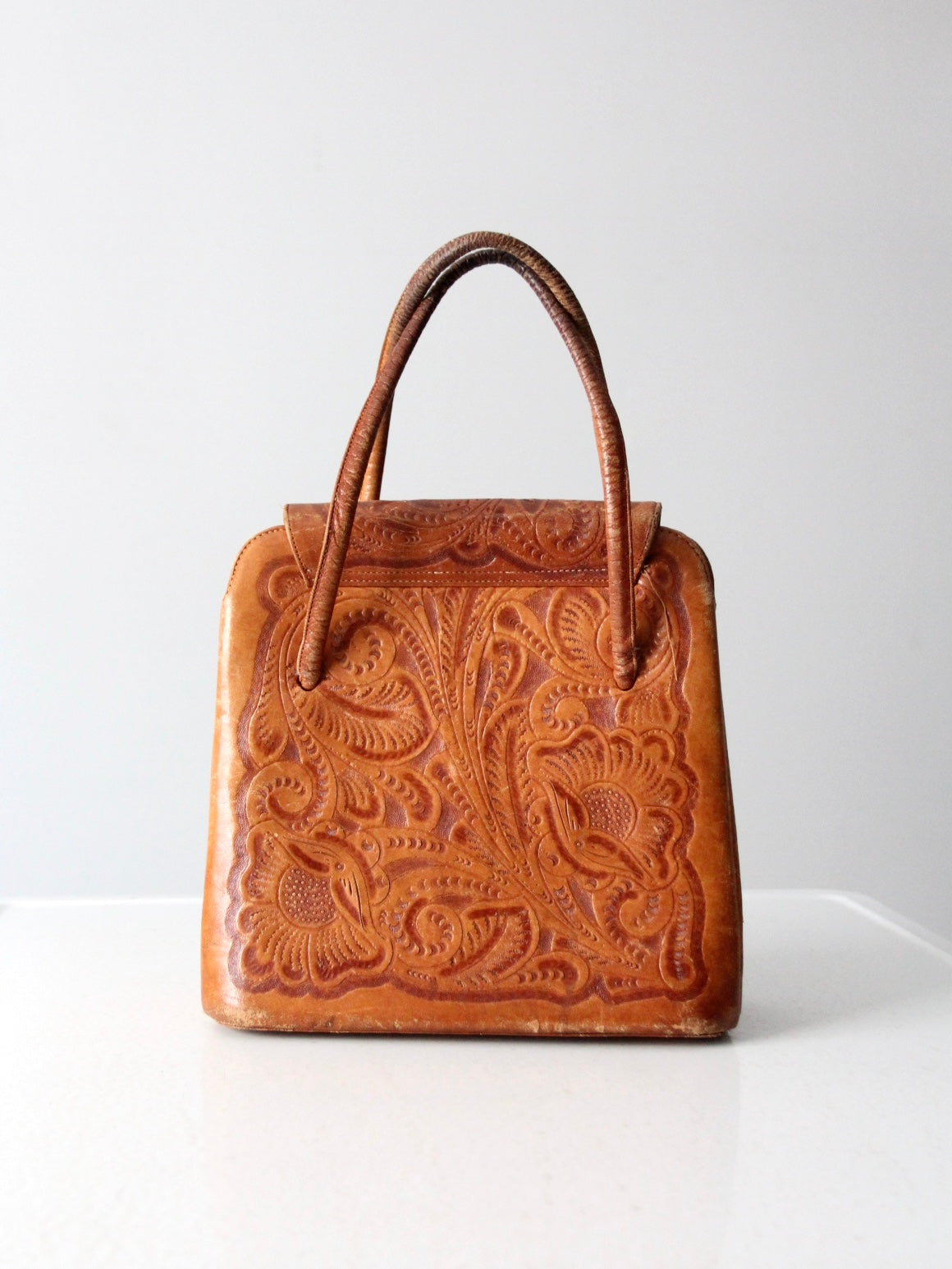 vintage tooled leather satchel