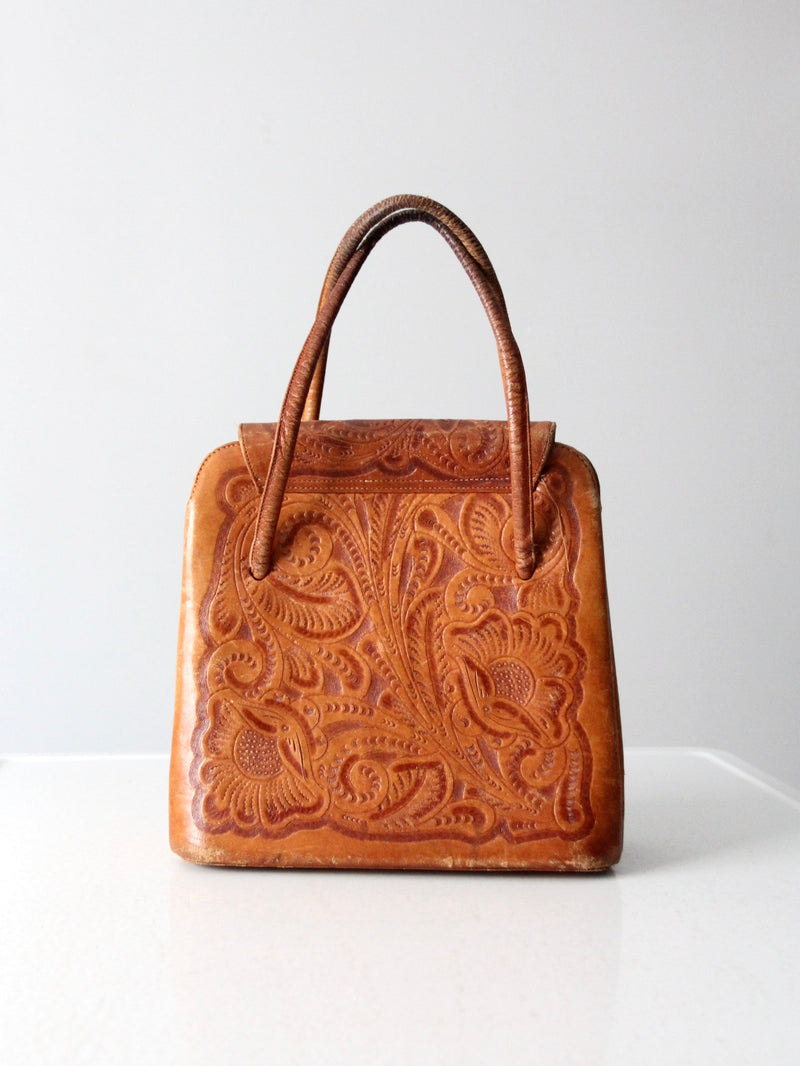 vintage tooled leather satchel – 86 Vintage
