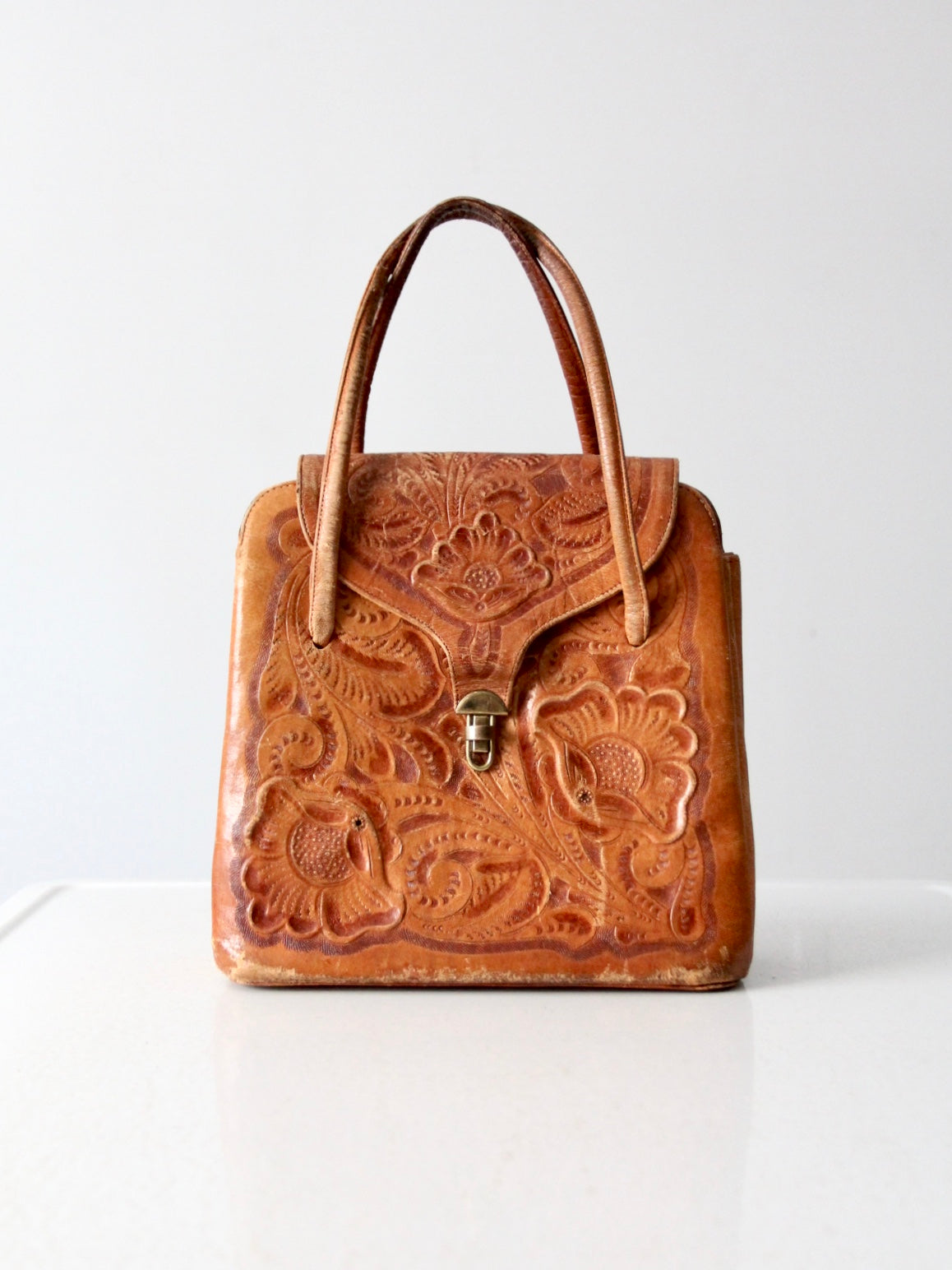 vintage tooled leather satchel