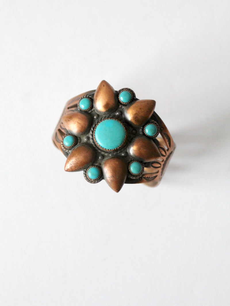 vintage copper and turquoise cuff bracelet