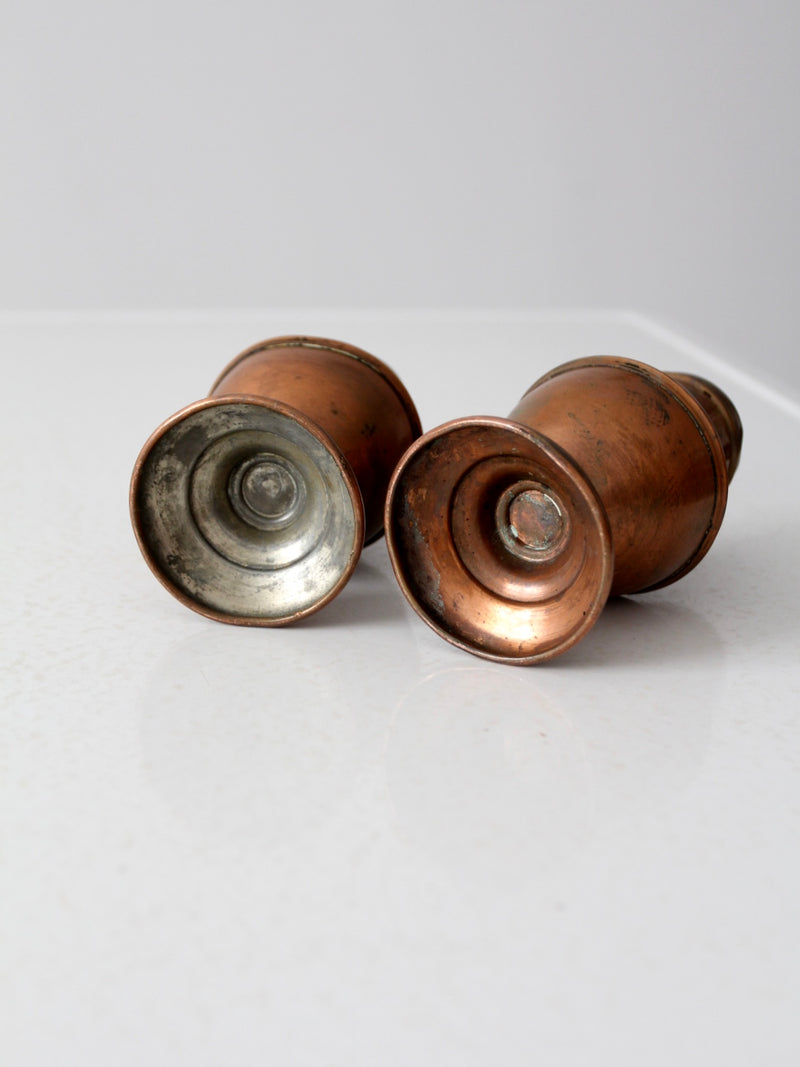 vintage large copper salt and pepper shakers