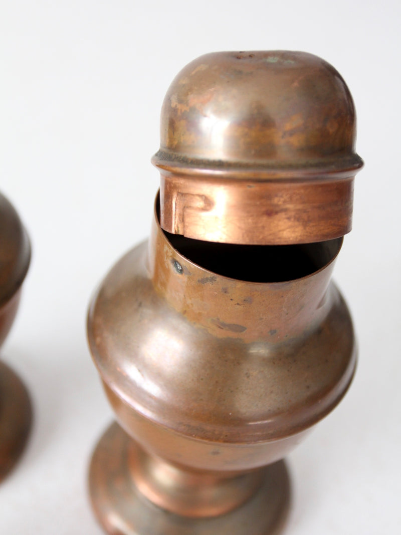 vintage large copper salt and pepper shakers