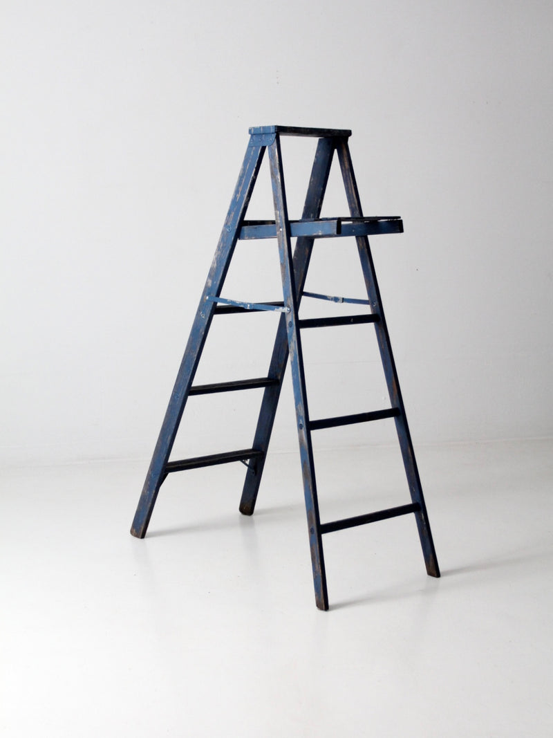 vintage blue wooden ladder