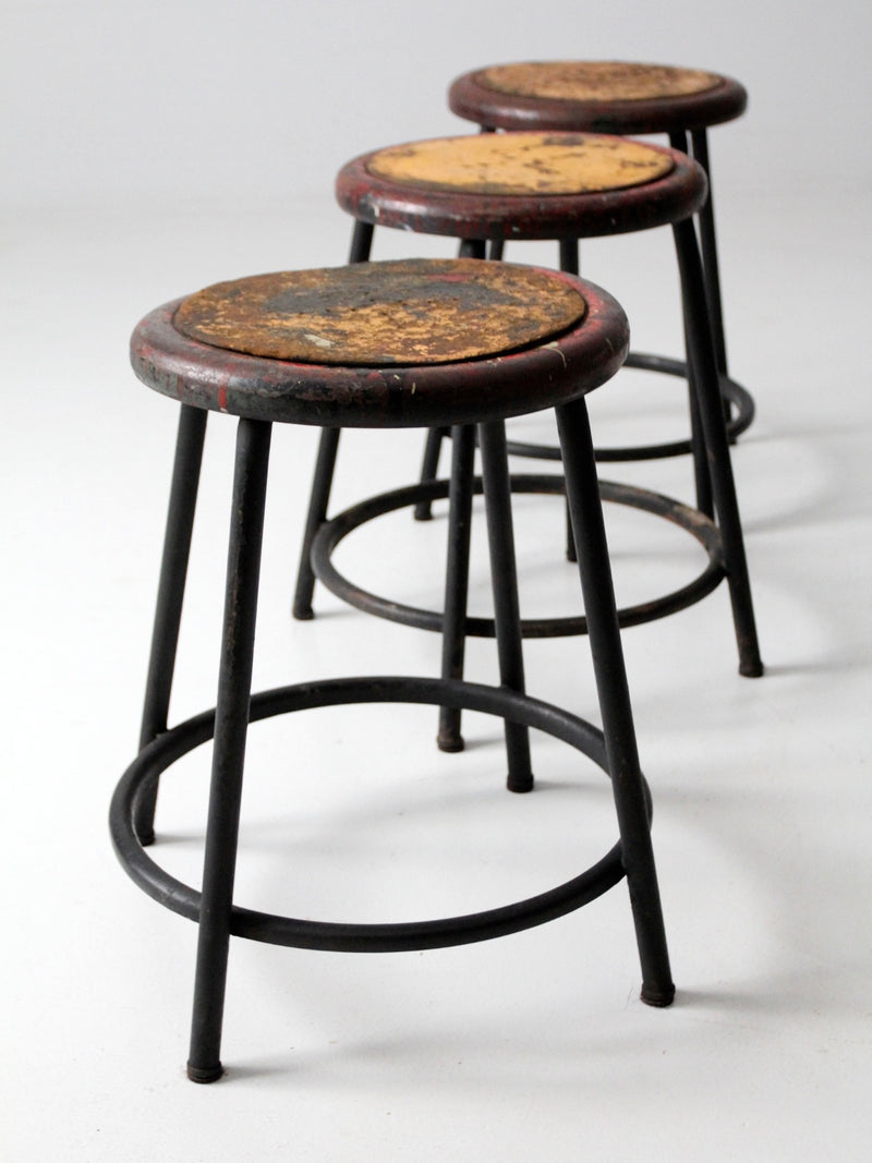 vintage industrial stools - set of 3