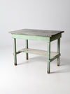 antique table with galvanized top