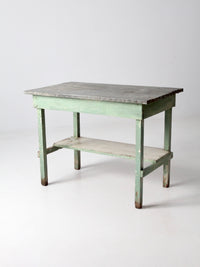 antique table with galvanized top