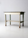 antique table with galvanized top