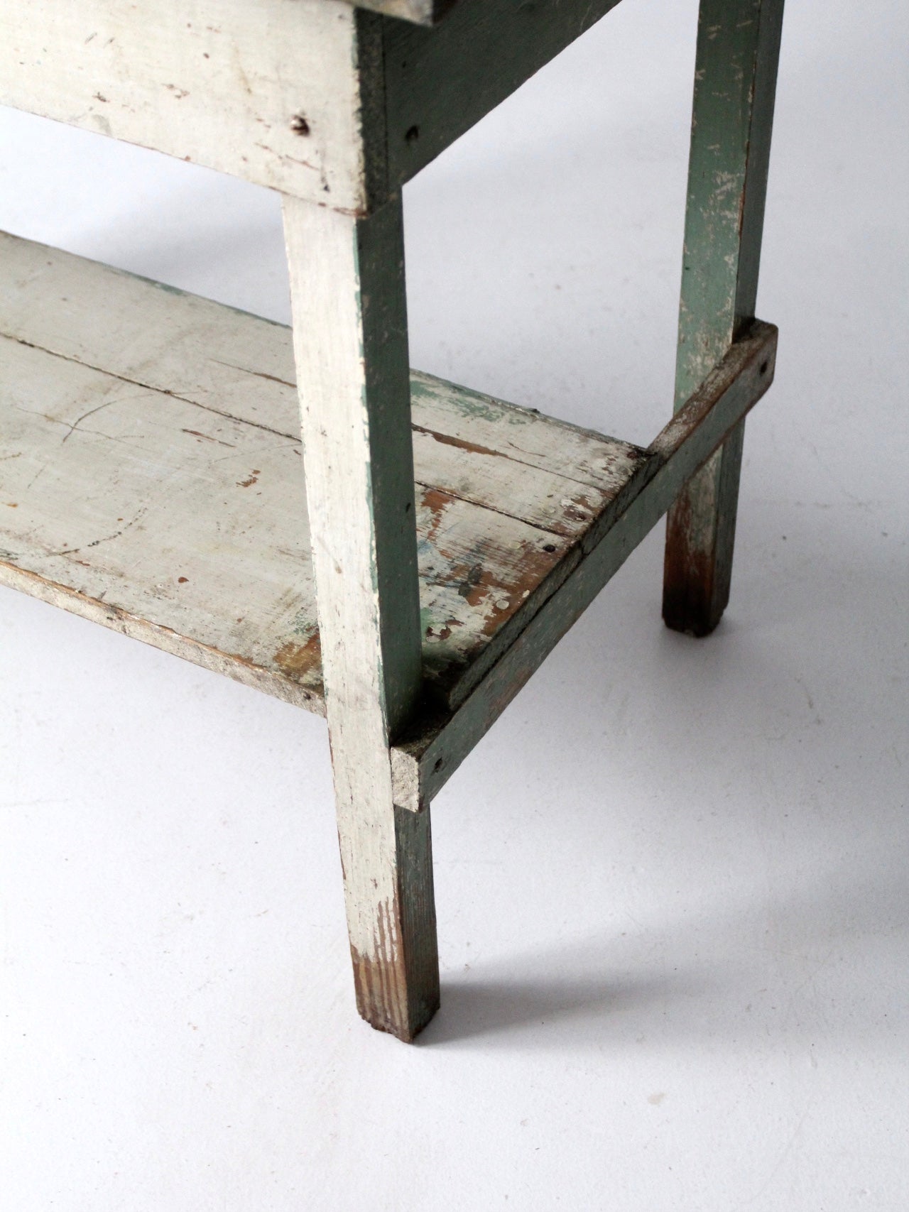 antique table with galvanized top
