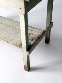 antique table with galvanized top