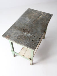 antique table with galvanized top