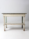 antique table with galvanized top