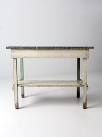 antique table with galvanized top