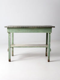 antique table with galvanized top