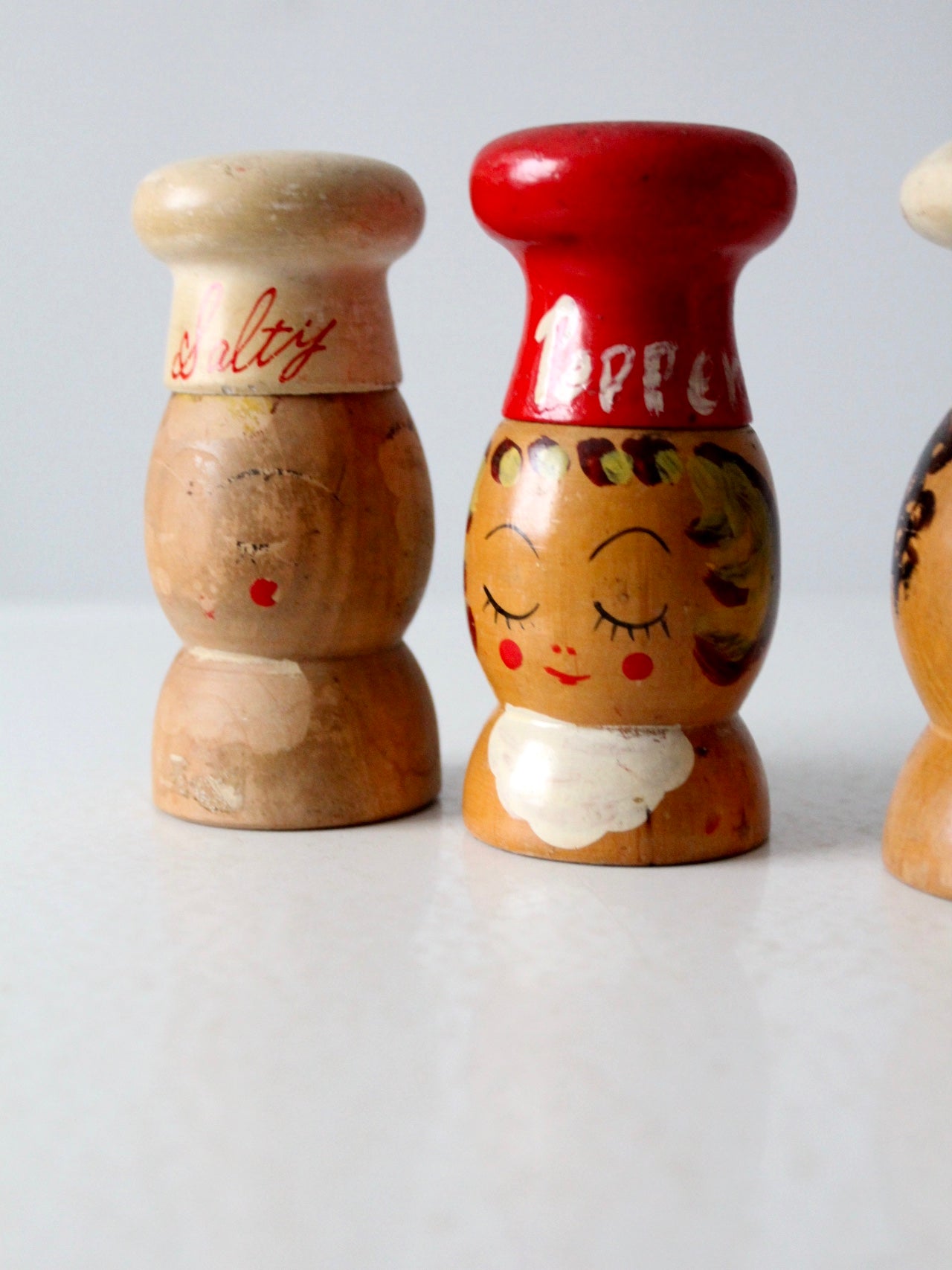 mid-century wood salt & pepper shakers