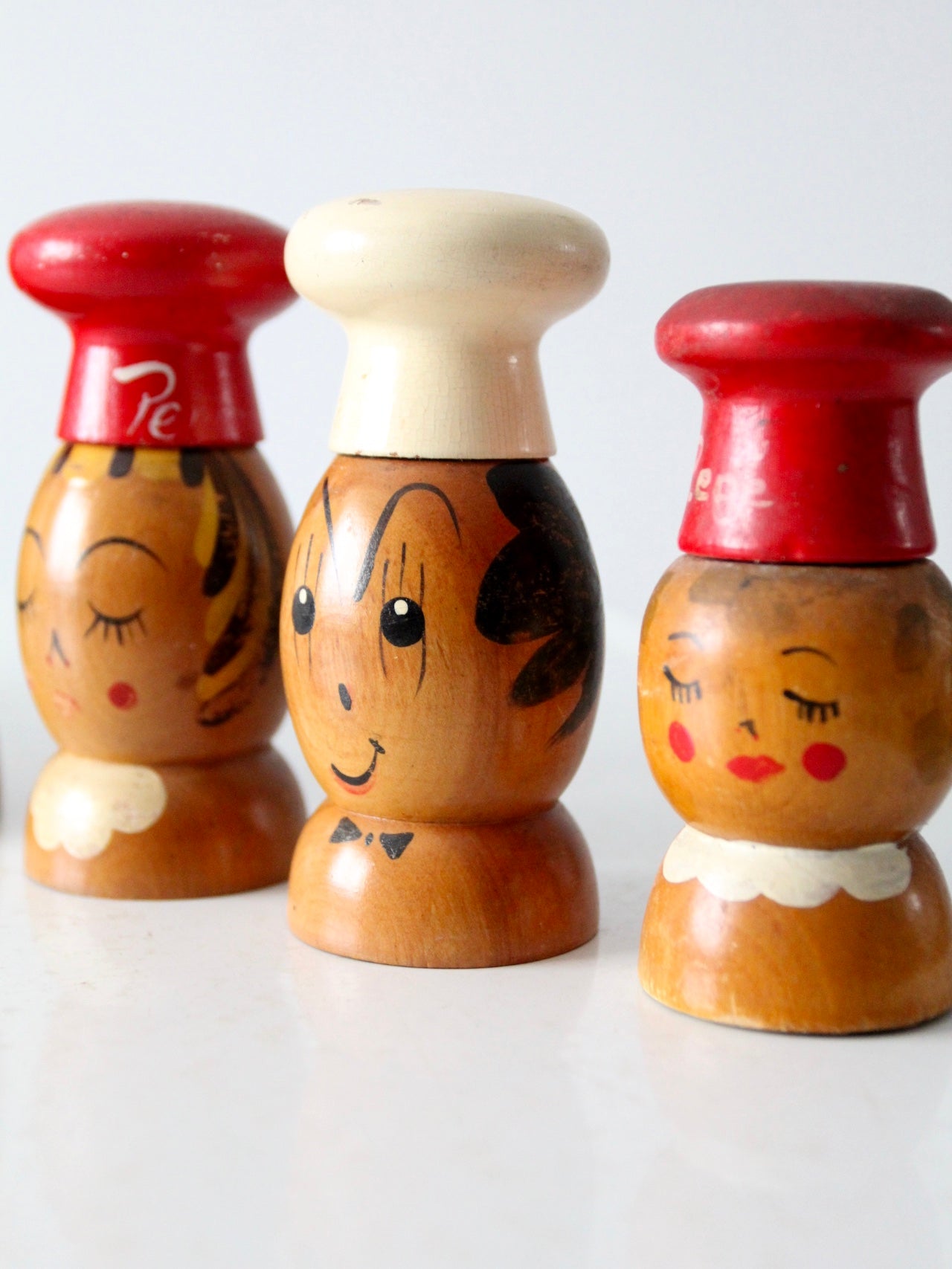 mid-century wood salt & pepper shakers