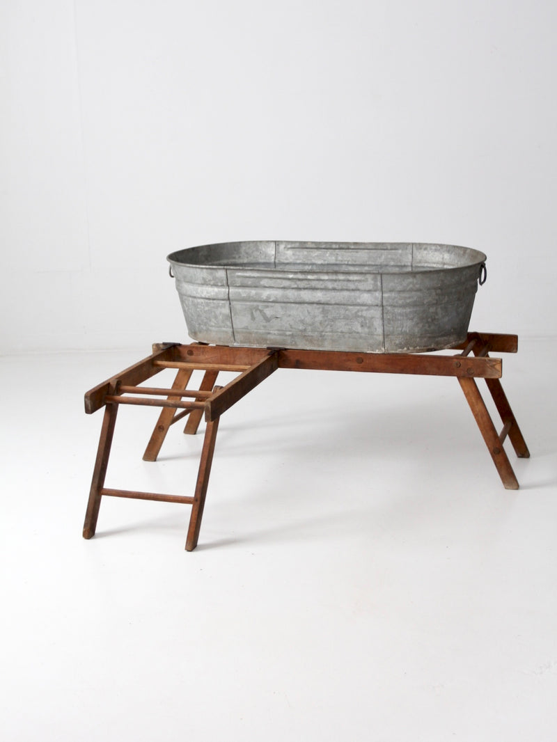 antique laundry stand with galvanized tub