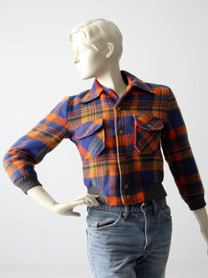 vintage plaid wool bomber jacket