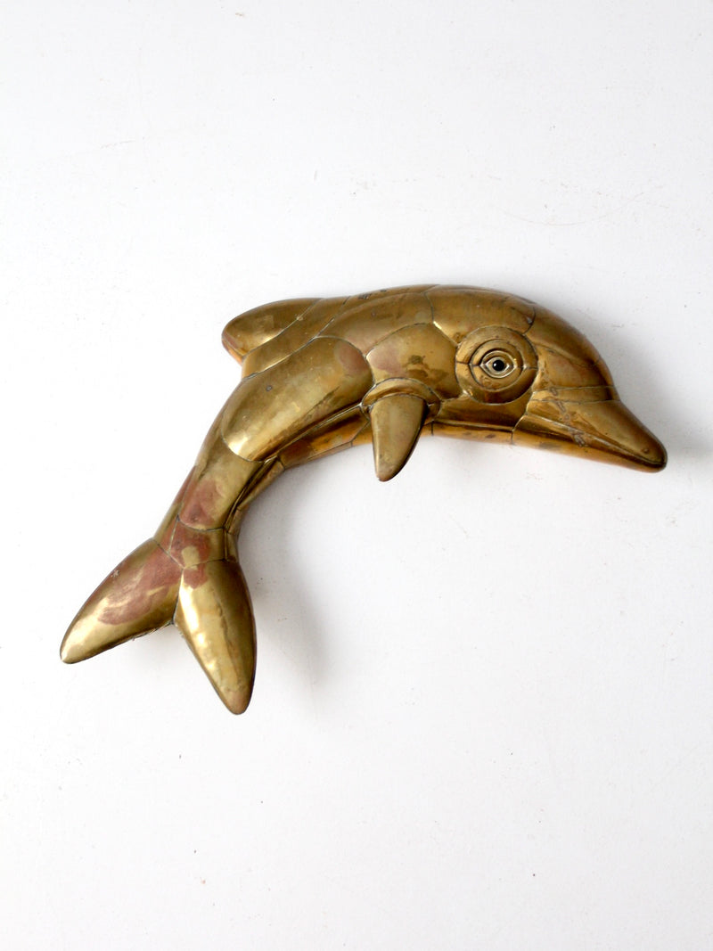 mid-century brass dolphin wall sculpture