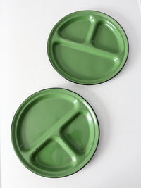 mid-century enamelware divided plates - set of 2