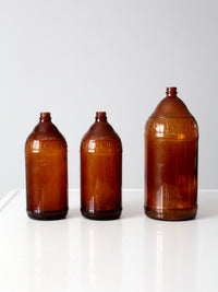 antique brown glass bottles set/3