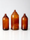 antique brown glass bottles set/3