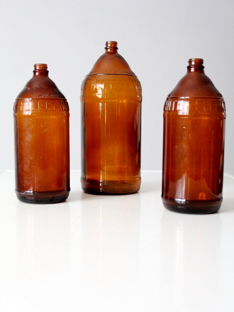 antique brown glass bottles set/3