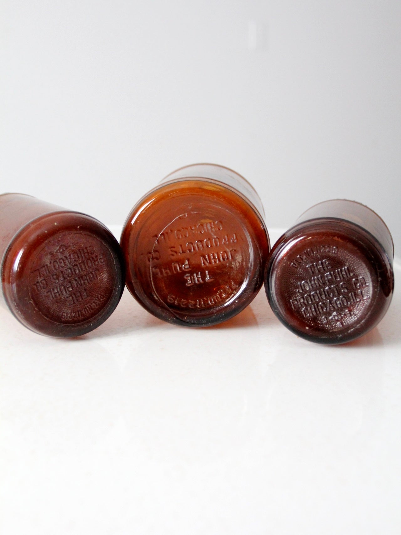 antique brown glass bottles set/3