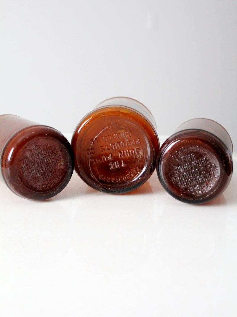 antique brown glass bottles set/3