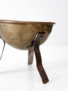 antique footed copper bowl with iron handle