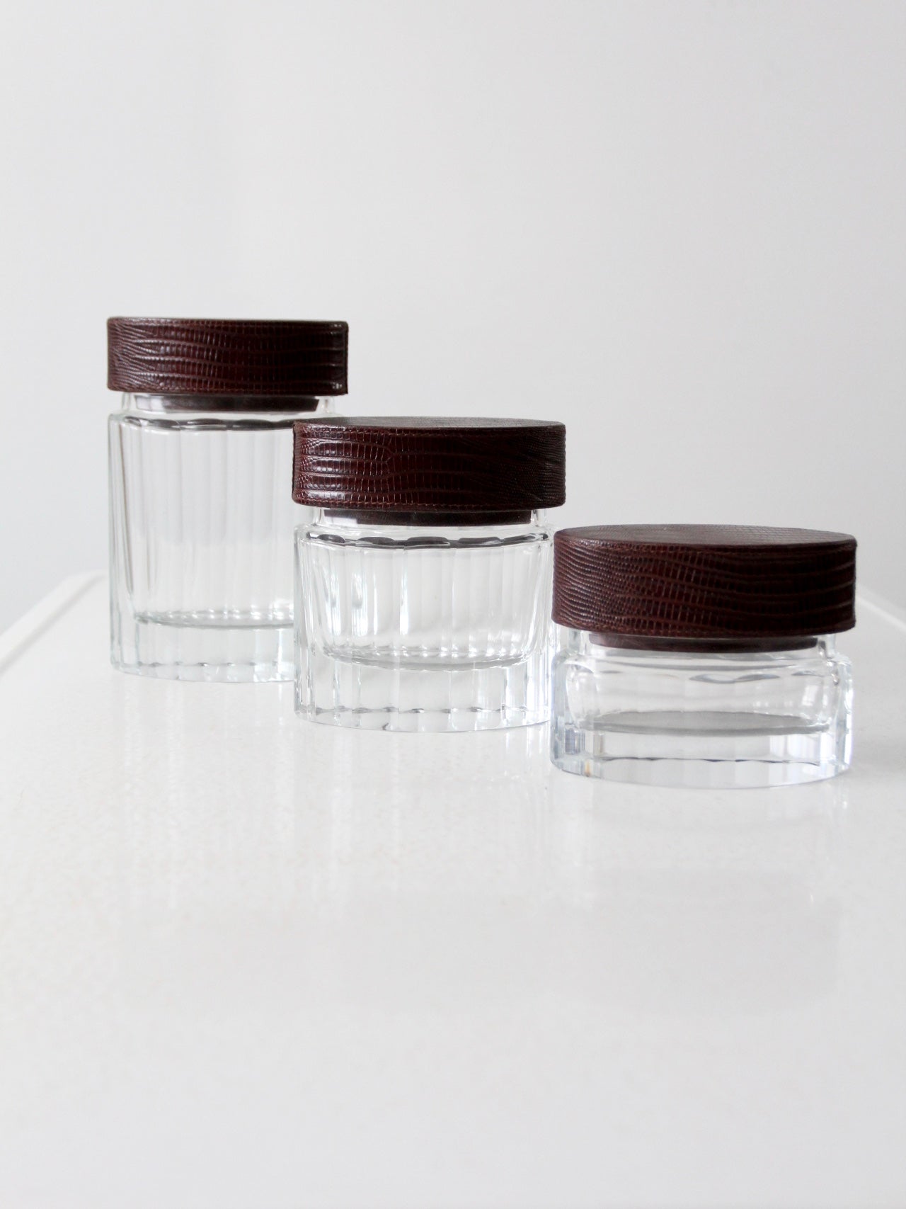 vintage glass jars with leather lids set of 3