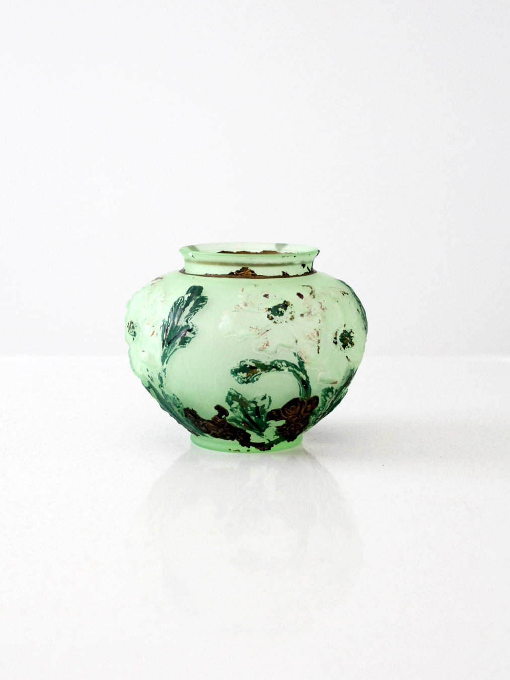 Depression glass hand-painted vase