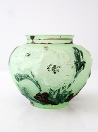 Depression glass hand-painted vase