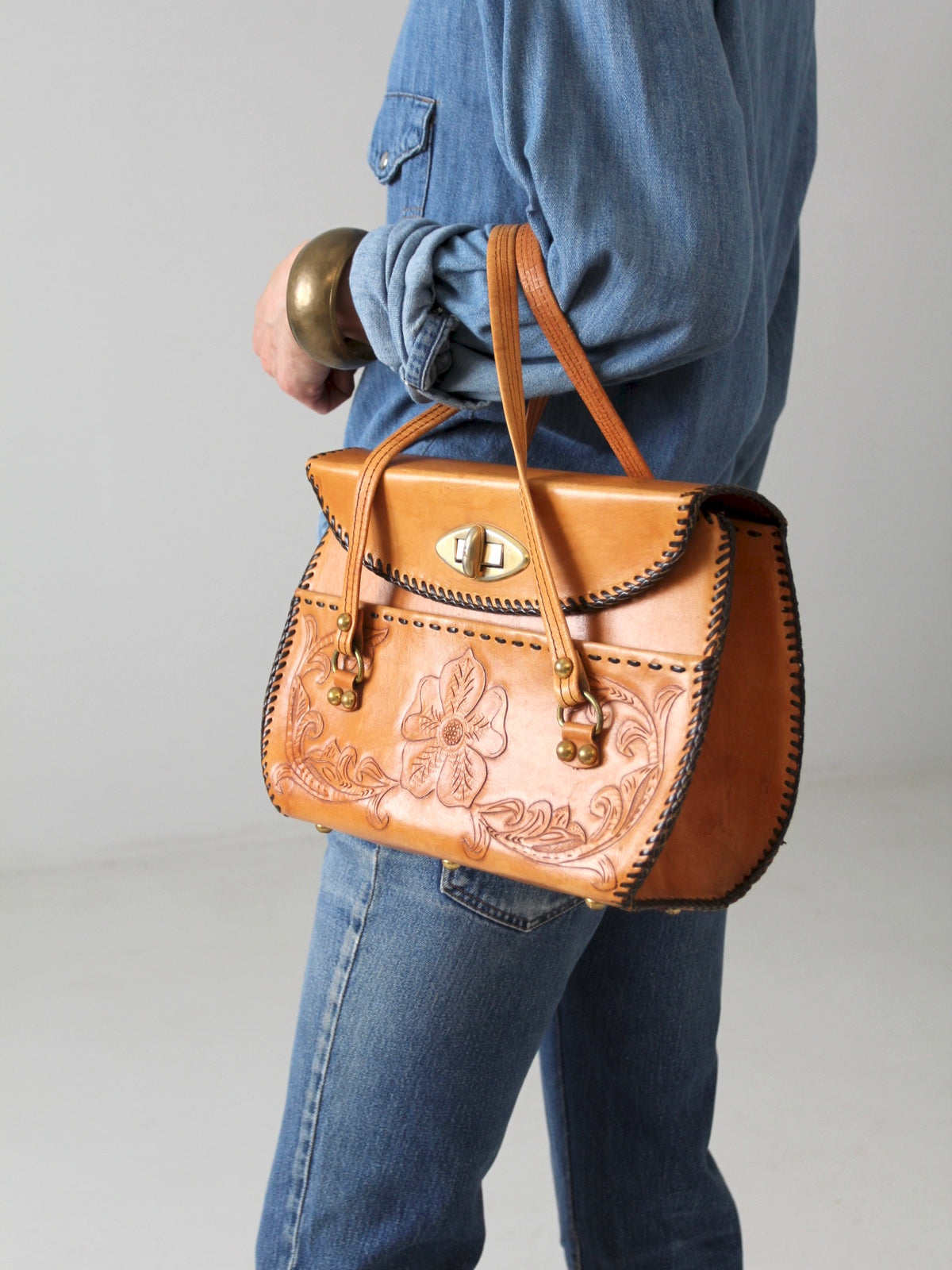 vintage tooled leather hand bag – 86 Vintage