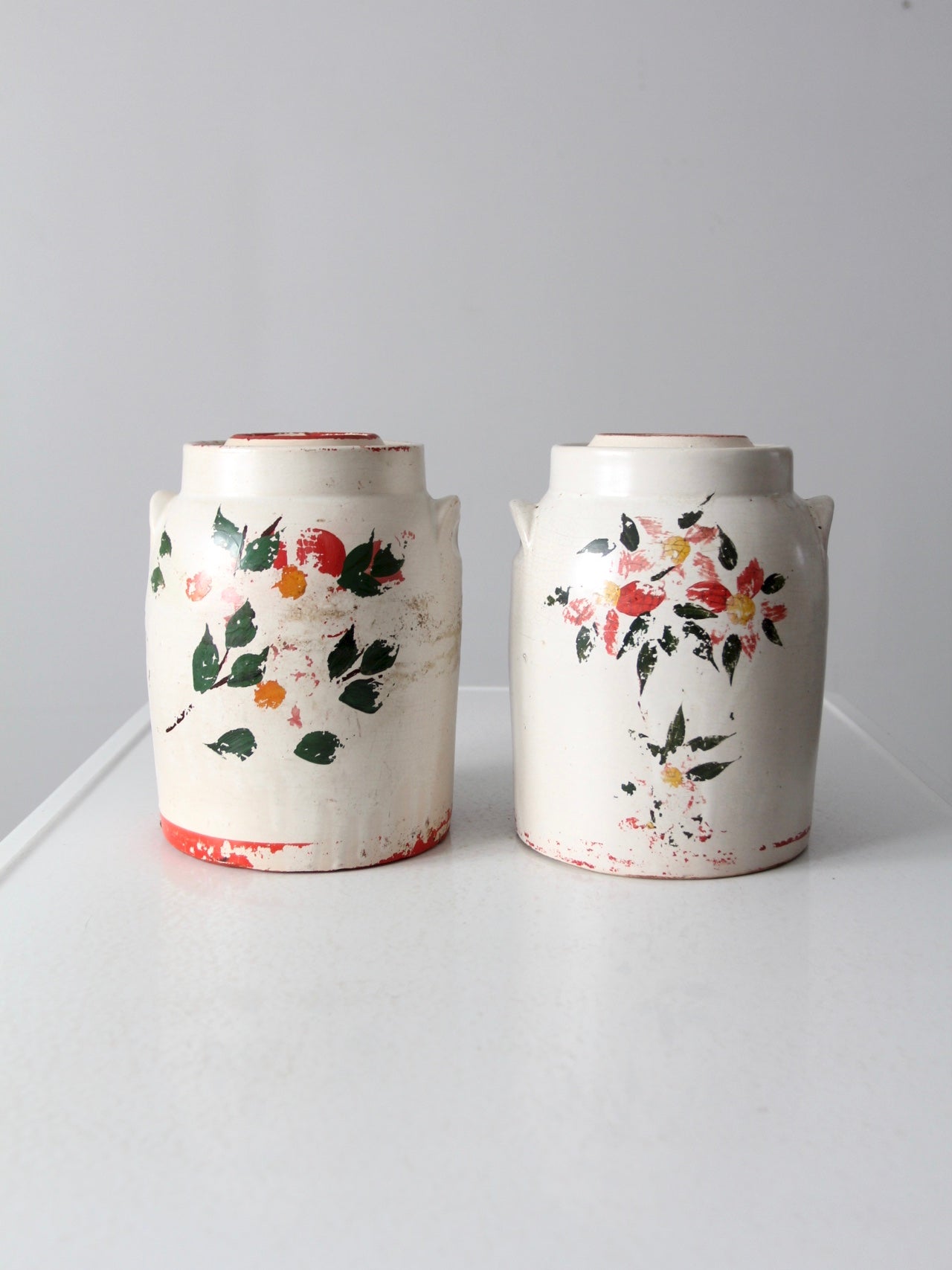 vintage stoneware cookie jars pair