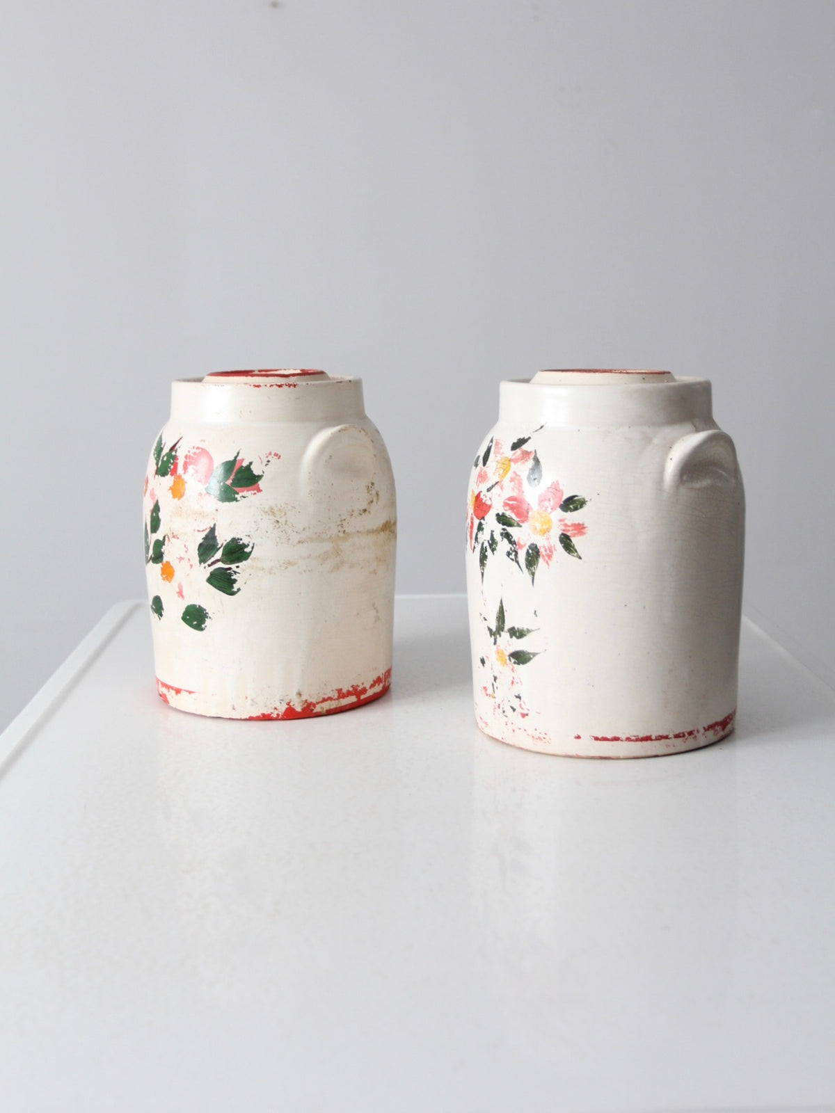 vintage stoneware cookie jars pair