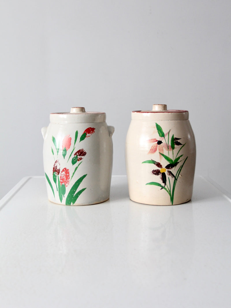 antique stoneware cookie jars pair