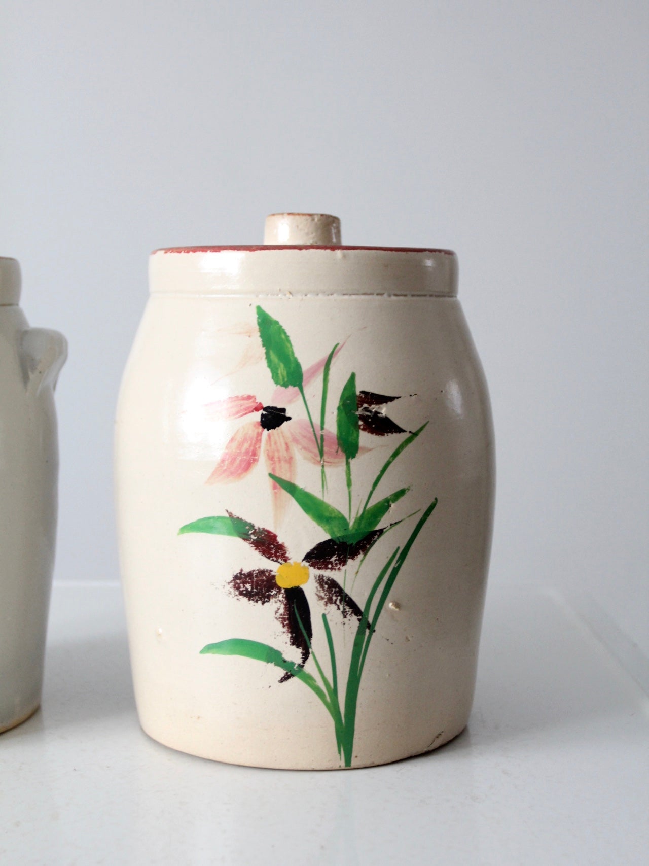 antique stoneware cookie jars pair
