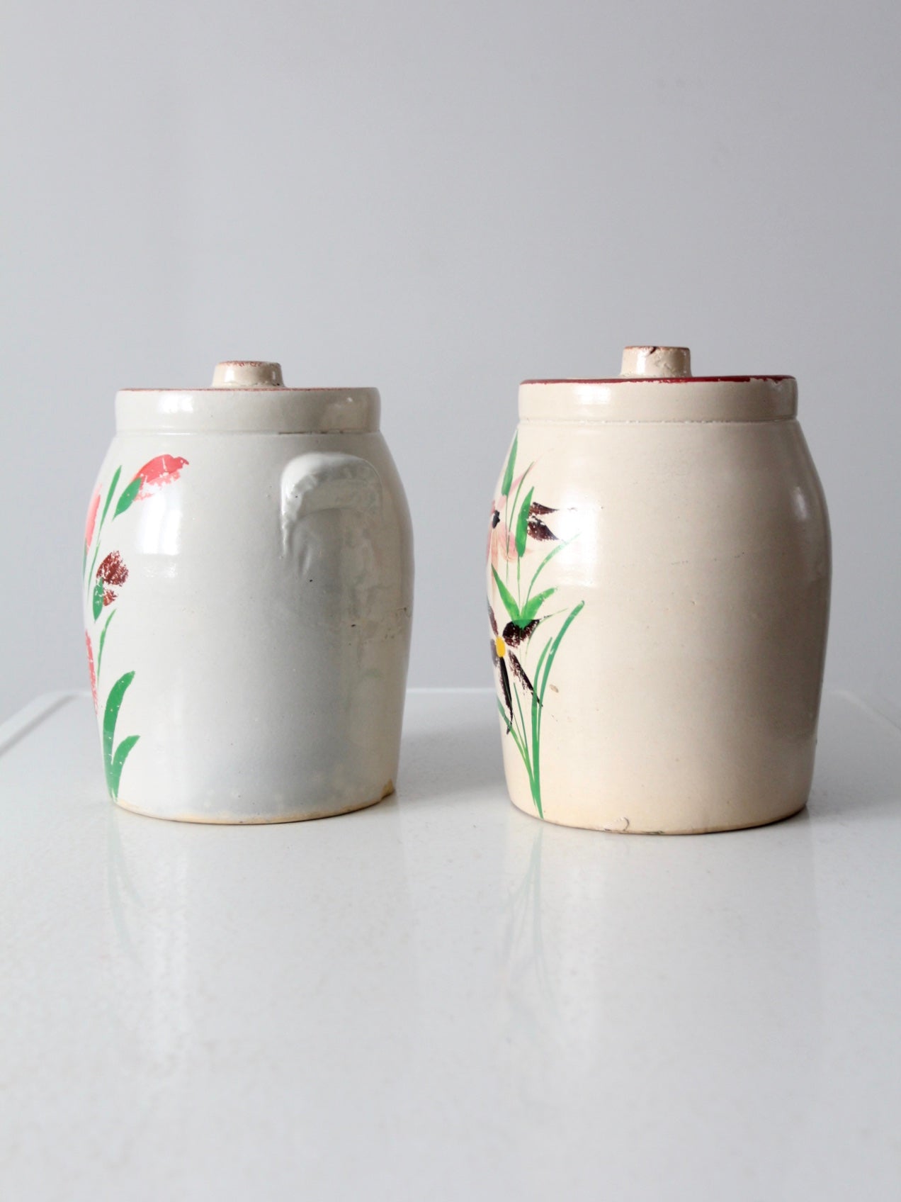 antique stoneware cookie jars pair